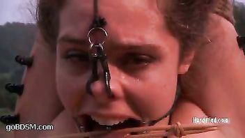 A puffy slut caned to tears and left to suffer outside